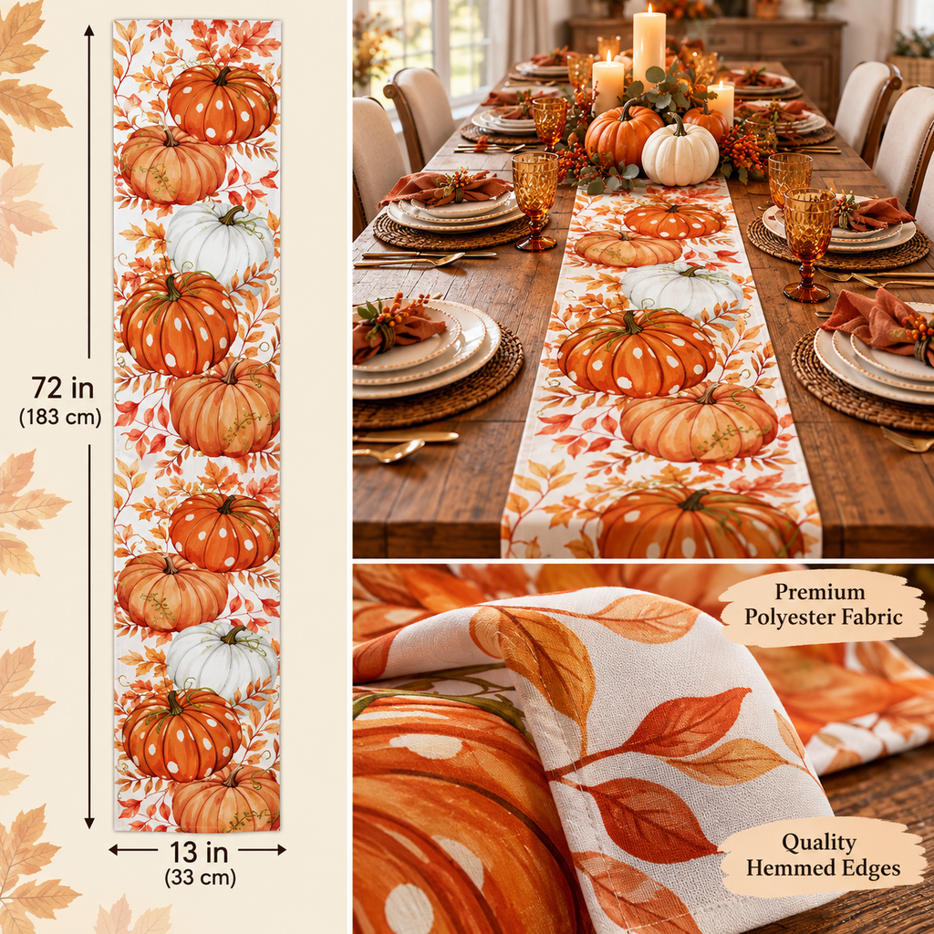 Polka dot pumpkin table runner 13 x 72 inch size for dining table
