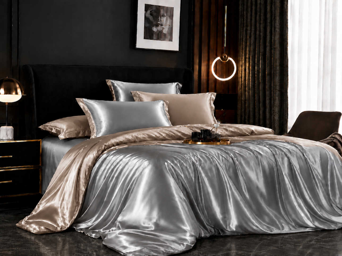 Solid Satin Bedding Set — Duvet Cover & Pillowcases