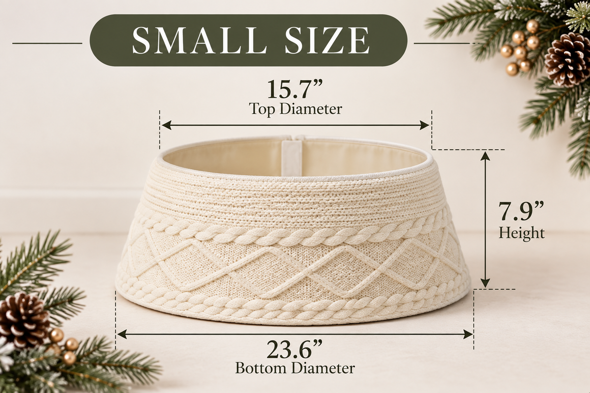 Cozy Knitted Christmas Tree Collar shown in the small size