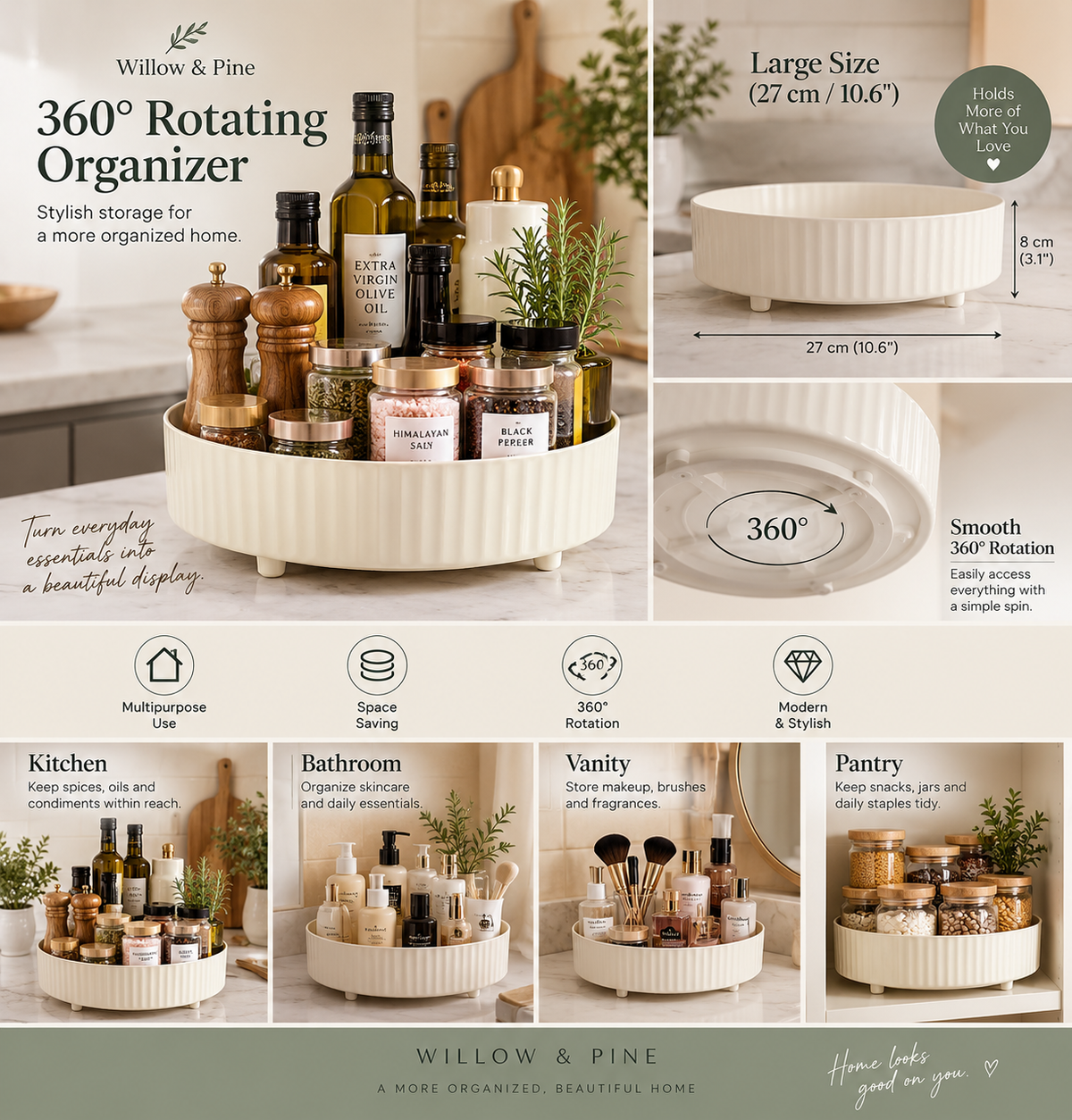 360° Rotating Countertop Organizer | Kitchen, Pantry & Vanity Storage