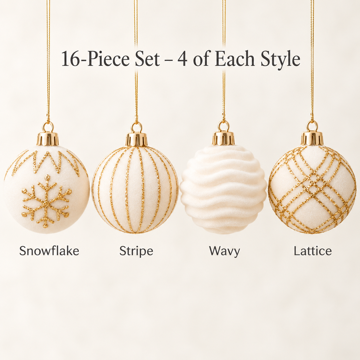 The 4 ornament styles: snowflake, stripe, wavy and lattice