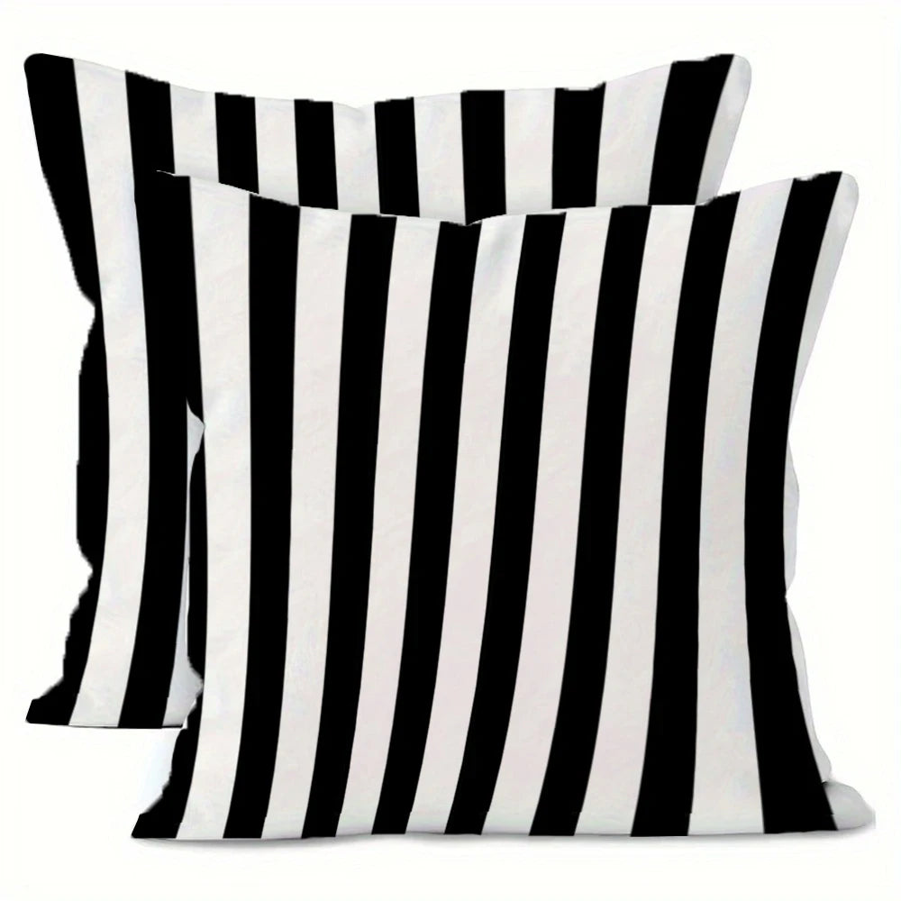 Black & White Striped Decorative Pillow Cover Set