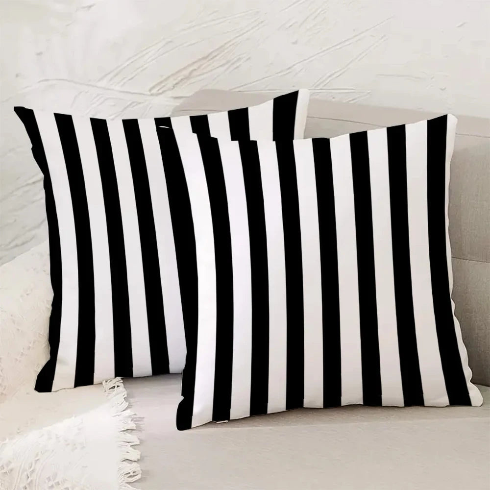 Black & White Striped Decorative Pillow Cover Set