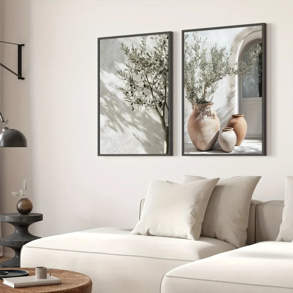 Set of 2 Mediterranean Olive Tree Wall Art Prints — Neutral Botanical Canvas Set