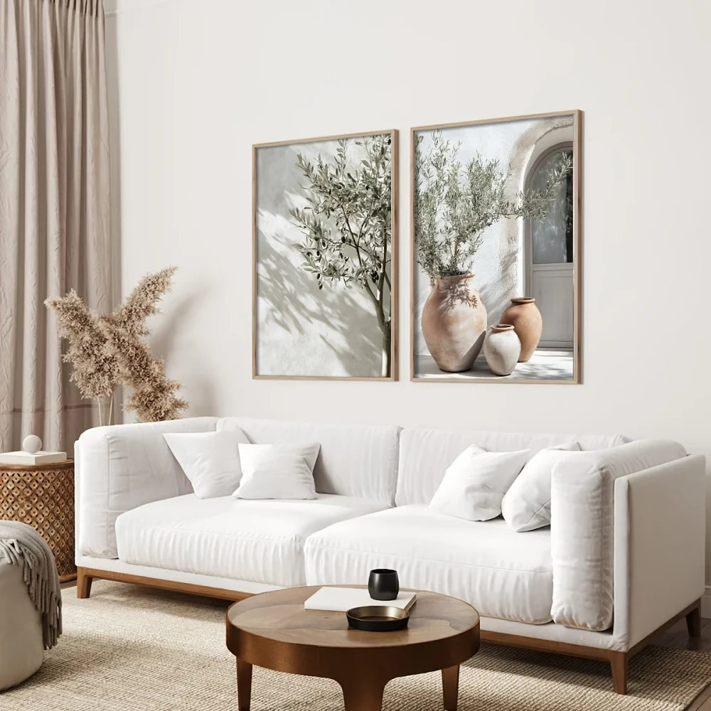 Set of 2 Mediterranean Olive Tree Wall Art Prints — Neutral Botanical Canvas Set