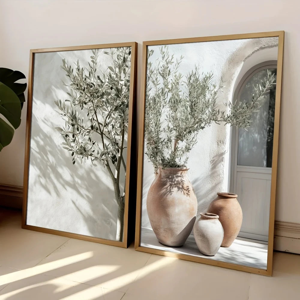 Set of 2 Mediterranean Olive Tree Wall Art Prints — Neutral Botanical Canvas Set
