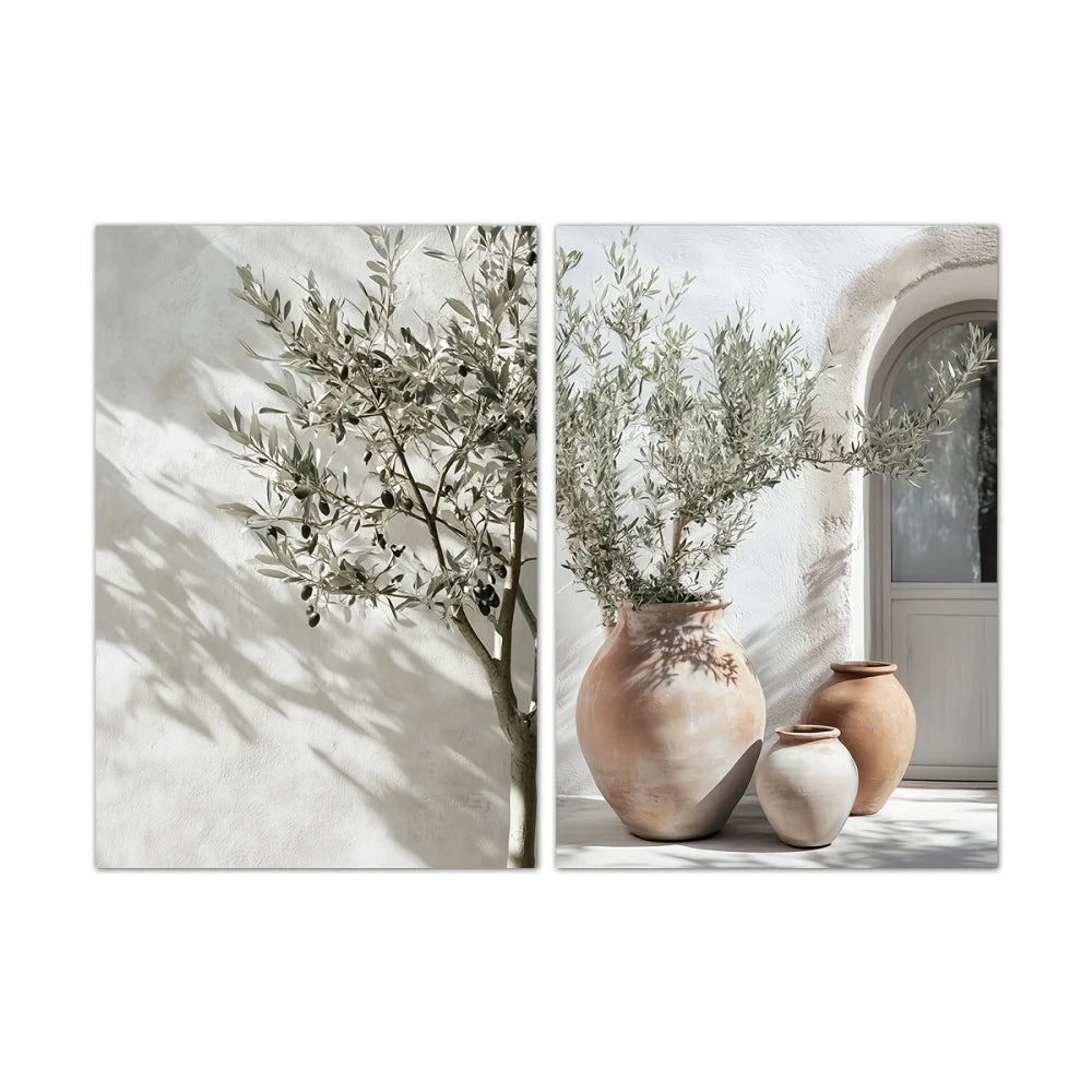 Set of 2 Mediterranean Olive Tree Wall Art Prints — Neutral Botanical Canvas Set