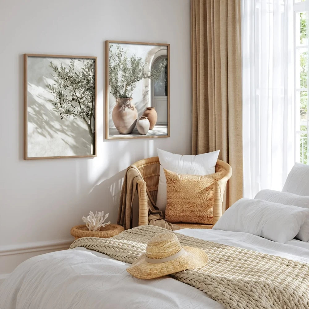 Set of 2 Mediterranean Olive Tree Wall Art Prints — Neutral Botanical Canvas Set