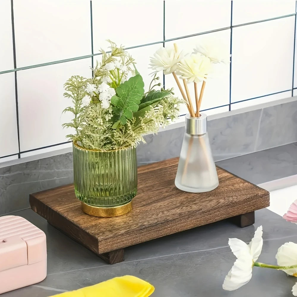 Wooden Footed Tray — Rustic Vanity & Bathroom Décor Stand