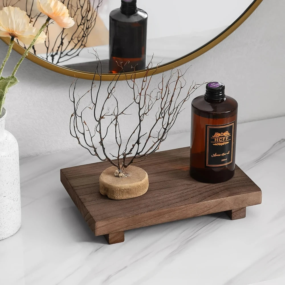 Wooden Footed Tray — Rustic Vanity & Bathroom Décor Stand