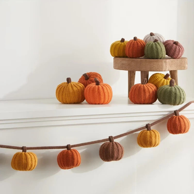 Cozy Knit Pumpkin Garland for Fall Mantel Decor