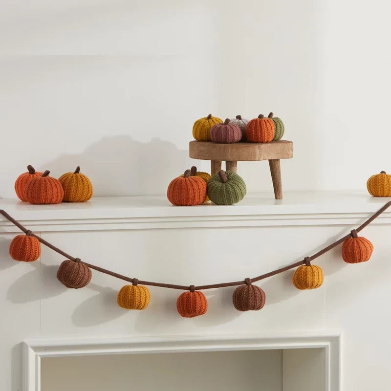 Cozy Knit Pumpkin Garland for Fall Mantel Decor