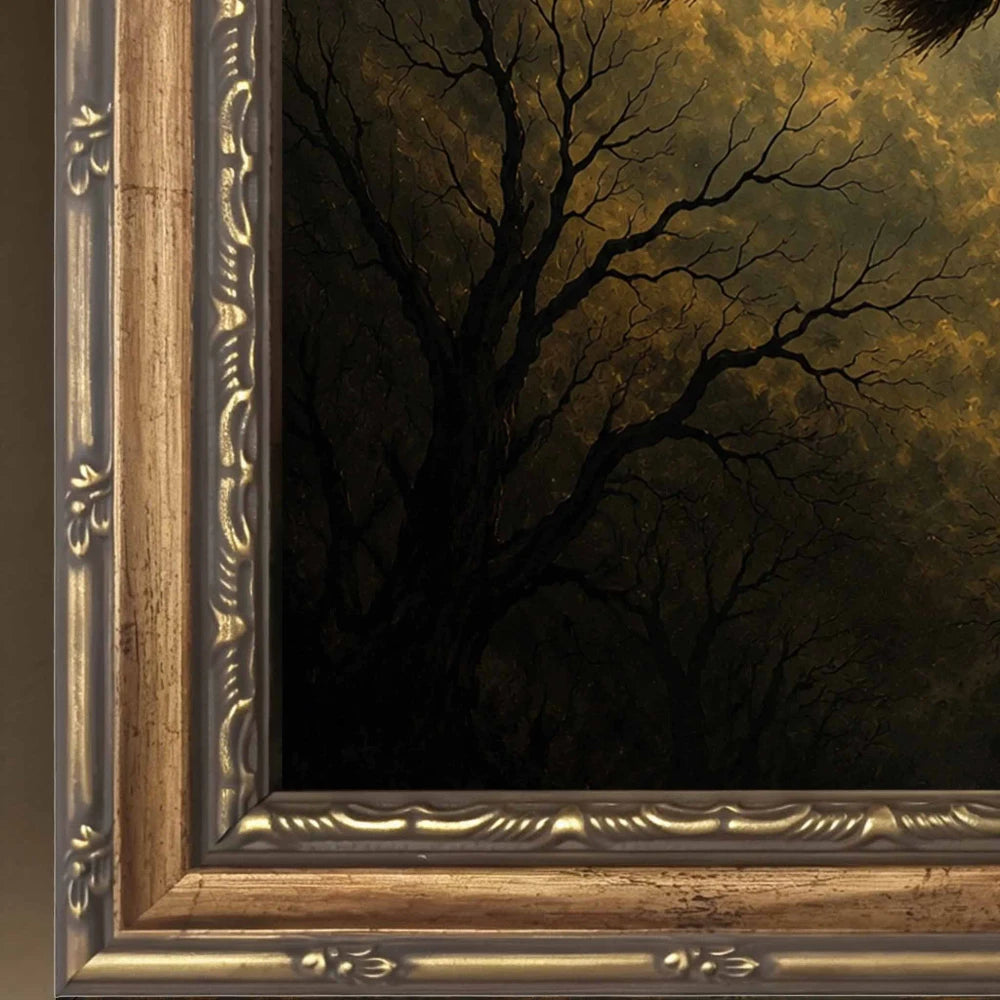 Gold Framed Vintage Witch Wall Art — Gothic Halloween Decor