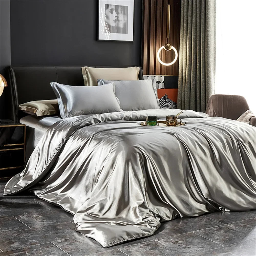 Solid Satin Bedding Set — Duvet Cover & Pillowcases