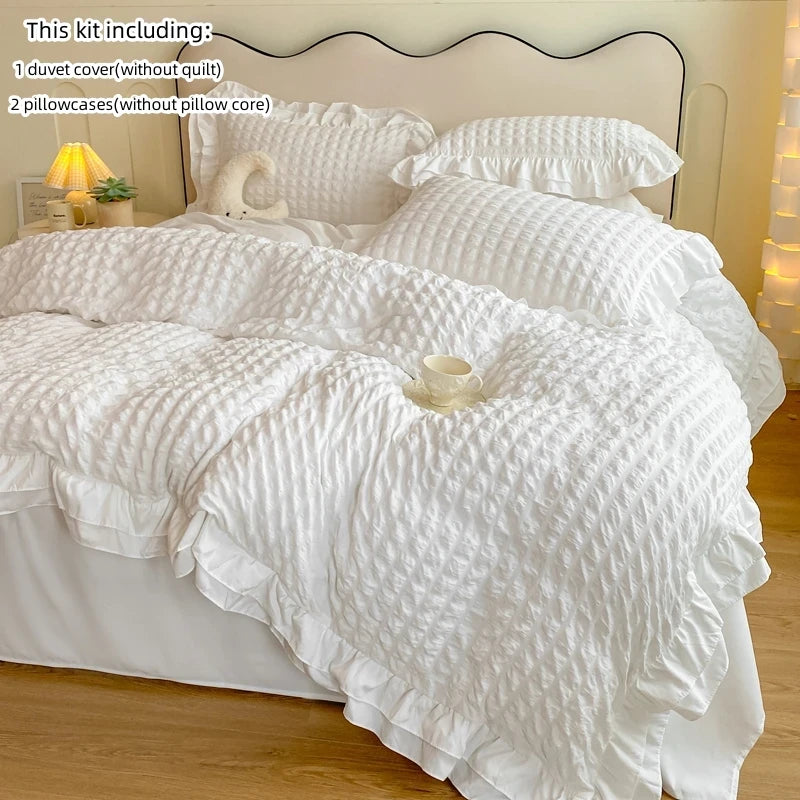Ruffled Waffle-Textured Bedding Set