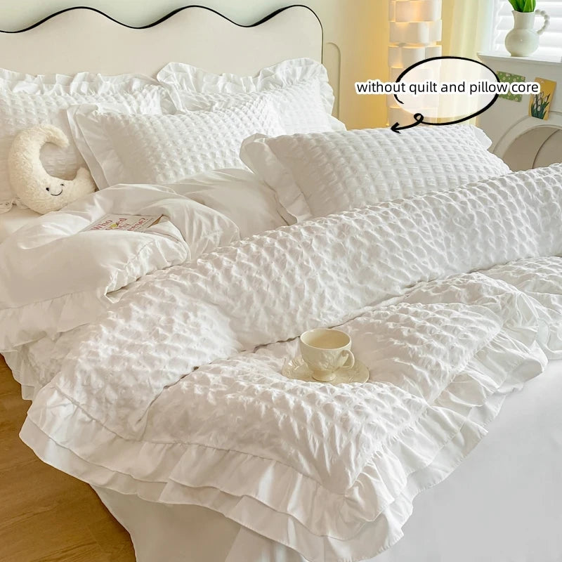 Ruffled Waffle-Textured Bedding Set