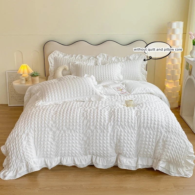 Ruffled Waffle-Textured Bedding Set