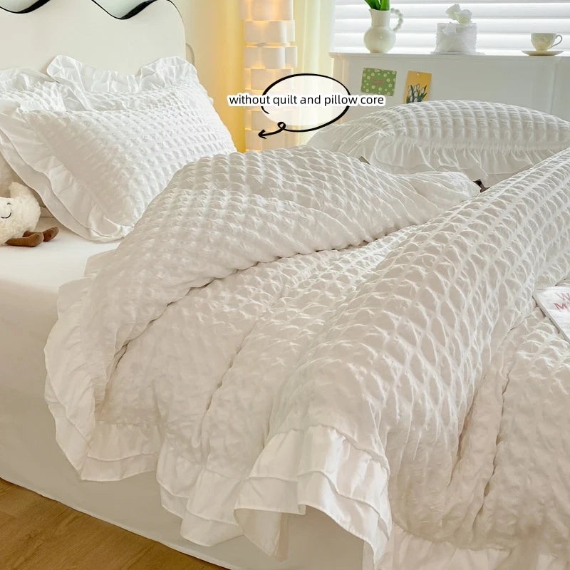 Ruffled Waffle-Textured Bedding Set