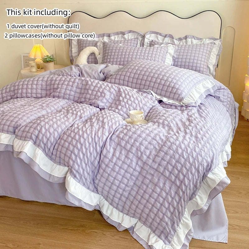 Solid Color Duvet Cover & Pillowcase Set — Violet, White & Yellow