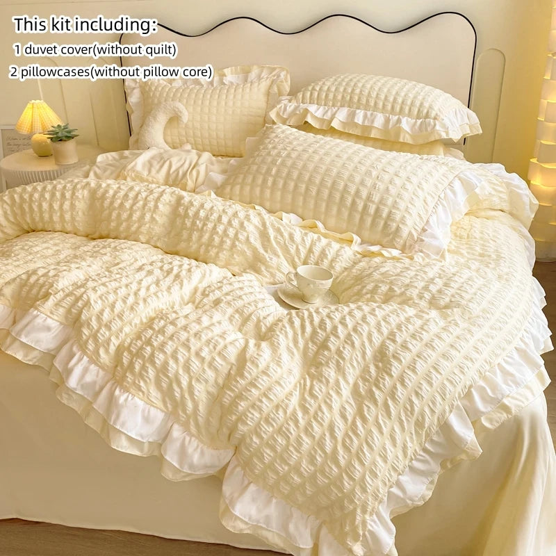 Solid Color Duvet Cover & Pillowcase Set — Violet, White & Yellow