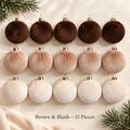 Brown and Blush velvet Christmas ornament set, 15 pieces
