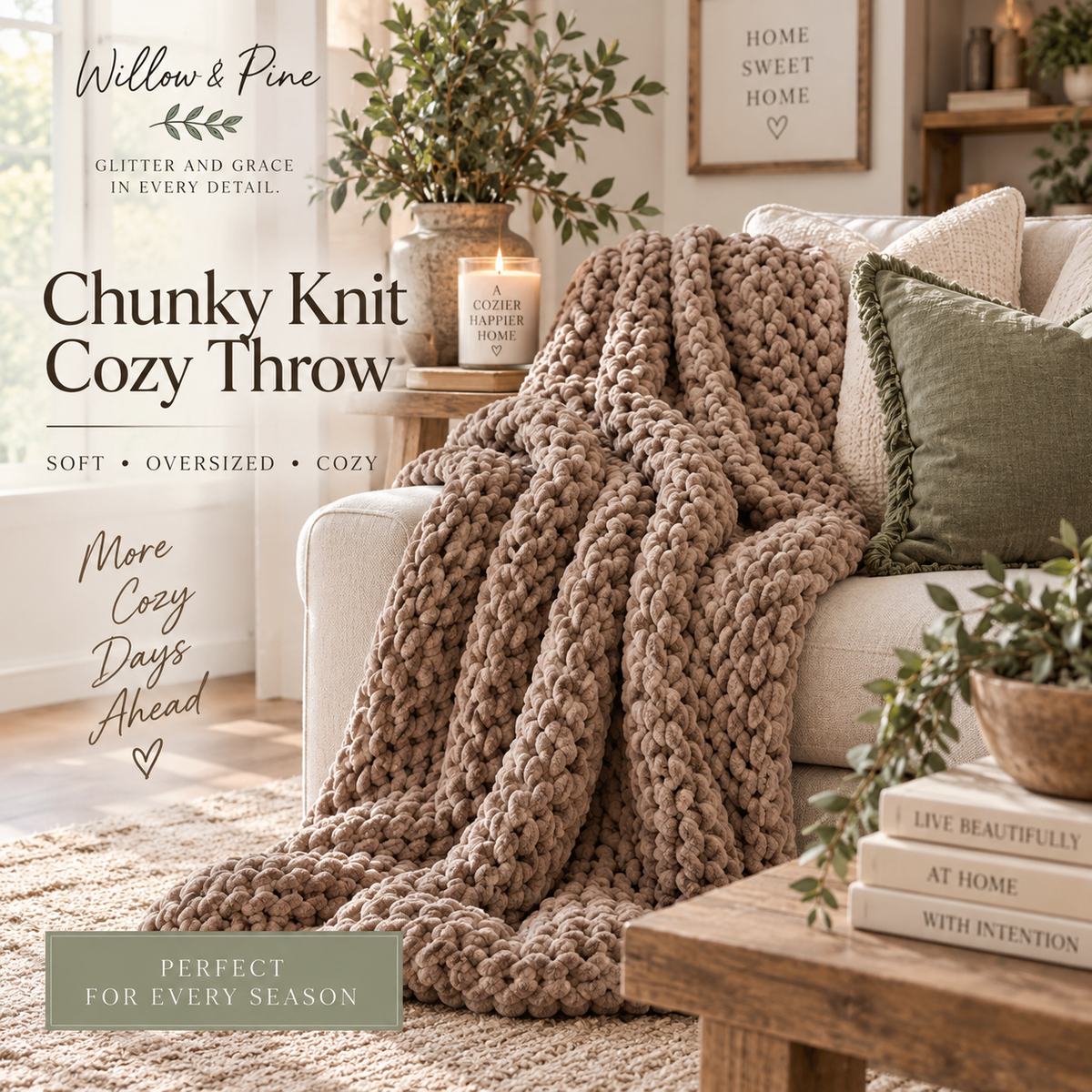 Chunky Knit Cozy Throw Blanket | Soft Textured Home Decor