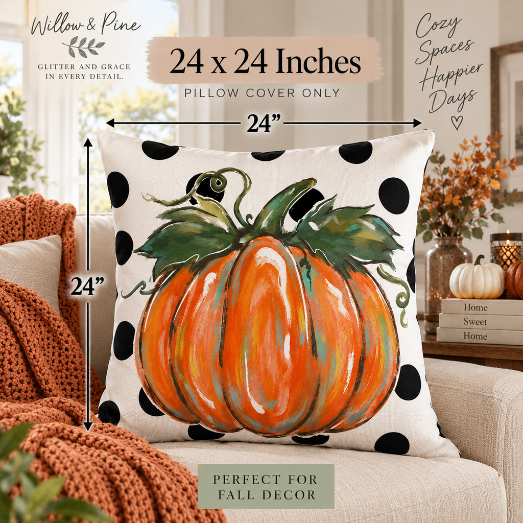 24 x 24 inch polka dot pumpkin throw pillow cover size guide