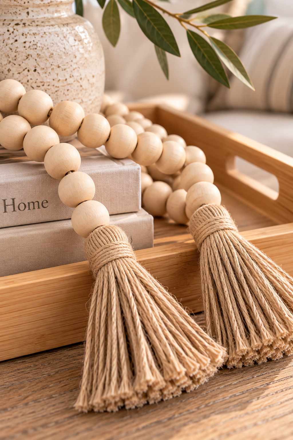 Boho-Chic Wood Bead Garland with Tassels