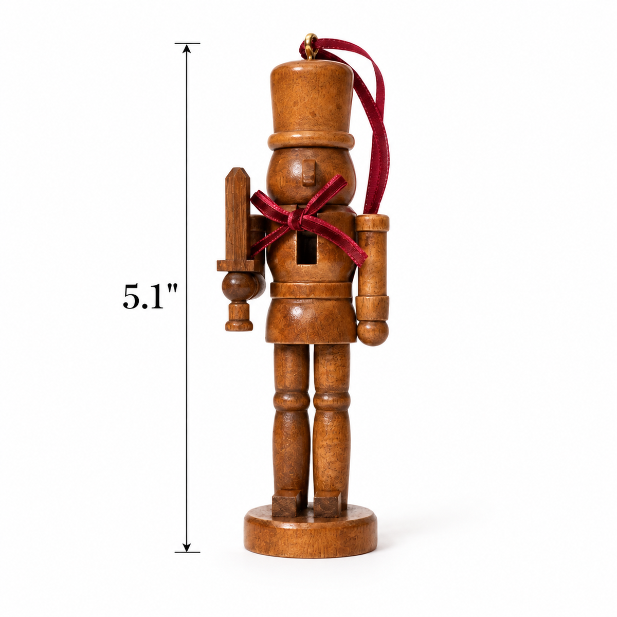 Wooden nutcracker ornament size chart, 5.1 inches tall