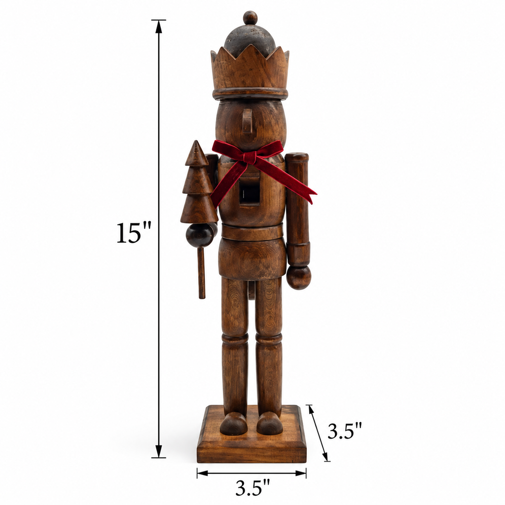 Wooden nutcracker size chart, 15 inches tall with 3.5 x 3.5 inch base