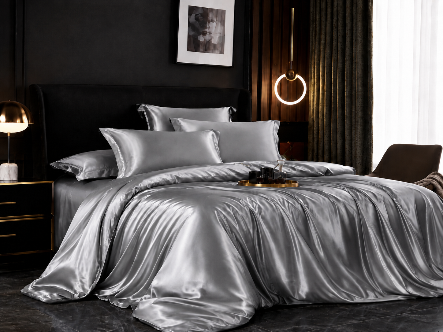 Solid Satin Bedding Set — Duvet Cover & Pillowcases