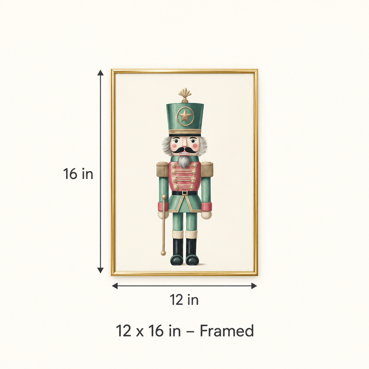 Evergreen nutcracker print, 12 x 16 in framed size guide