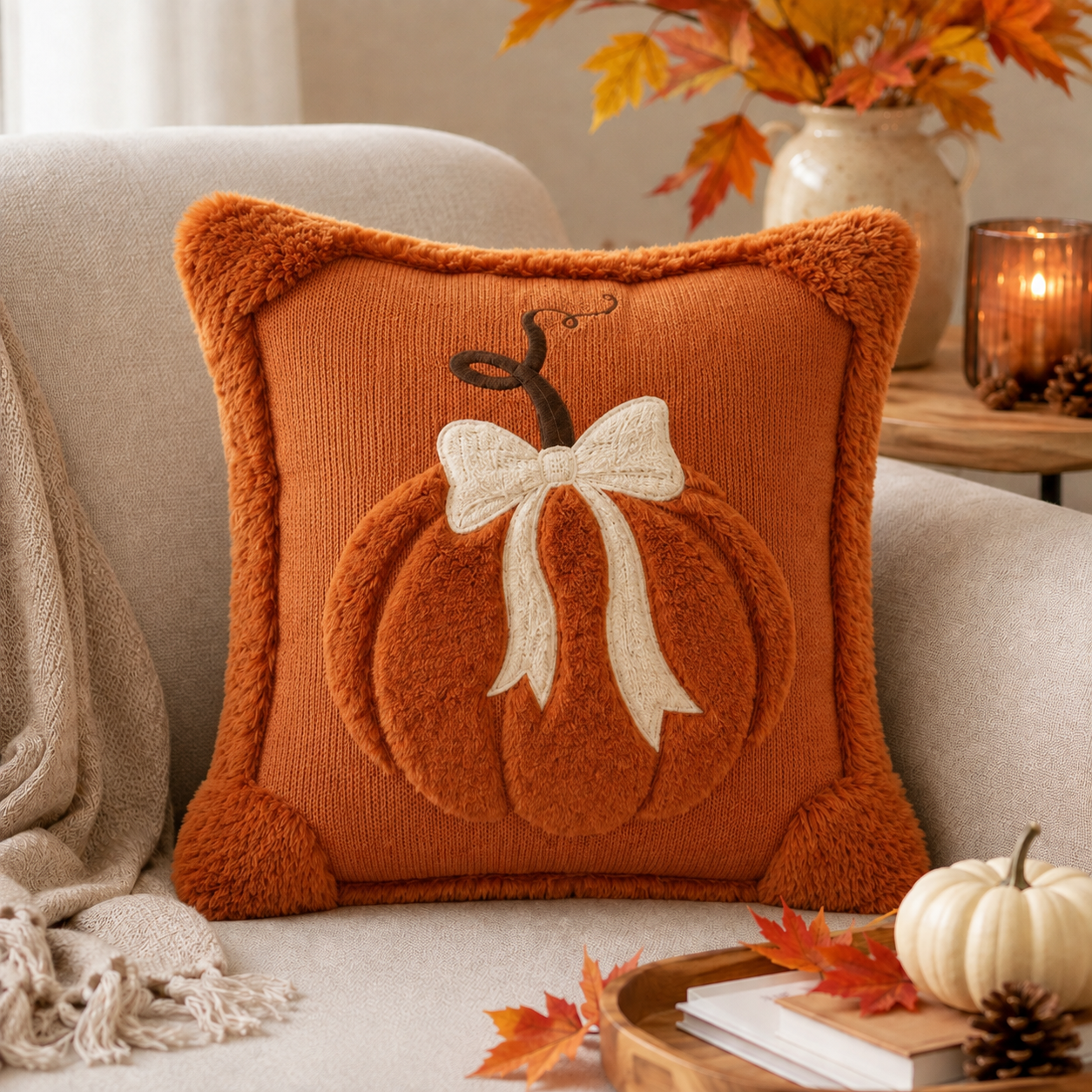 Bow Pumpkin Pillow Cover