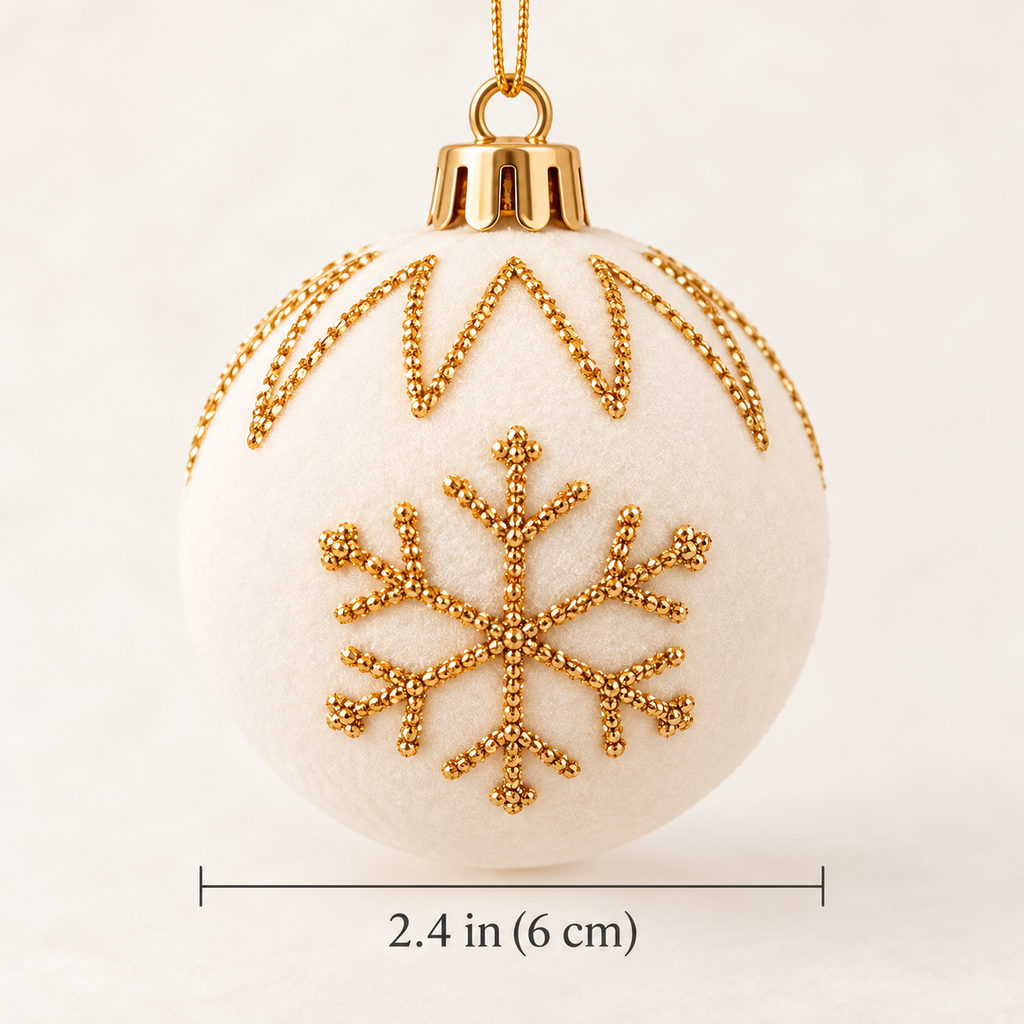 Size chart: velvet Christmas ornament measures 2.4 inches (6 cm)