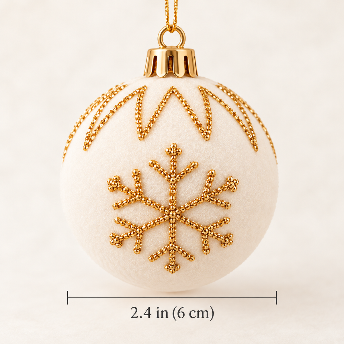 Size chart: velvet Christmas ornament measures 2.4 inches (6 cm)