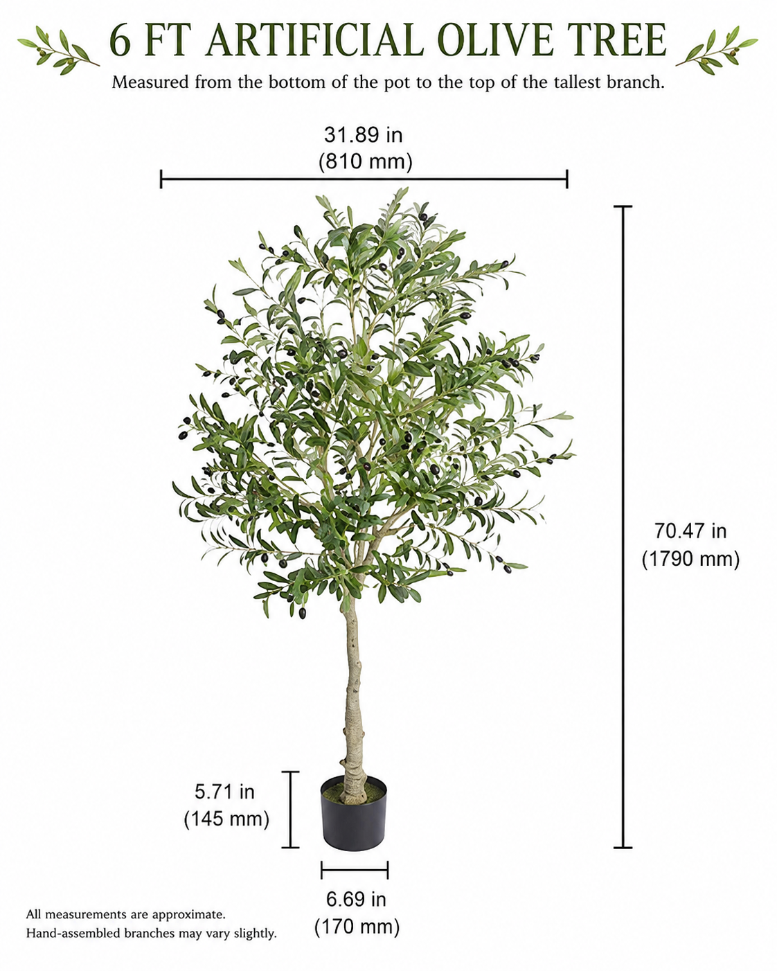 Faux Olive Tree – Realistic Artificial Potted Plant (4ft, 5ft, 6ft)