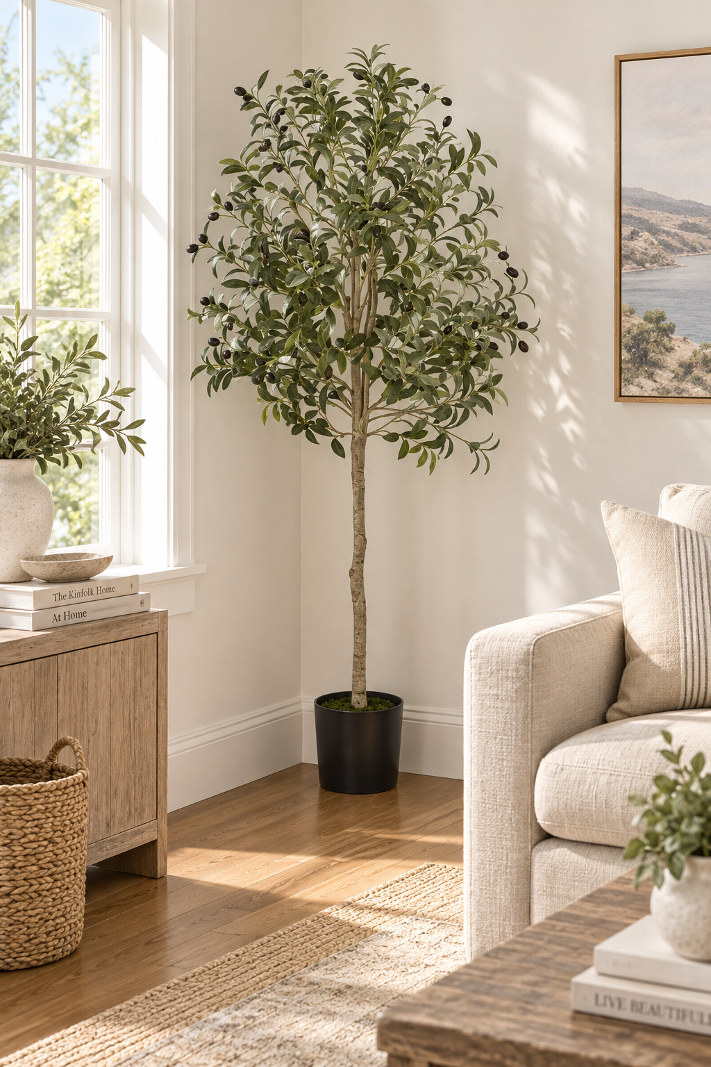 Artificial Olive Tree – 5FT & 6FT Faux Potted Tree for Living Room, Entryway & Home Decor