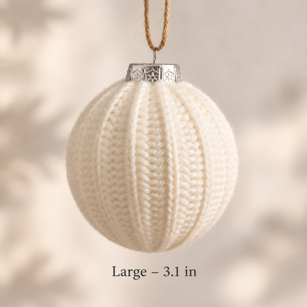 Large 3.1 inch cream knit Christmas ball ornament