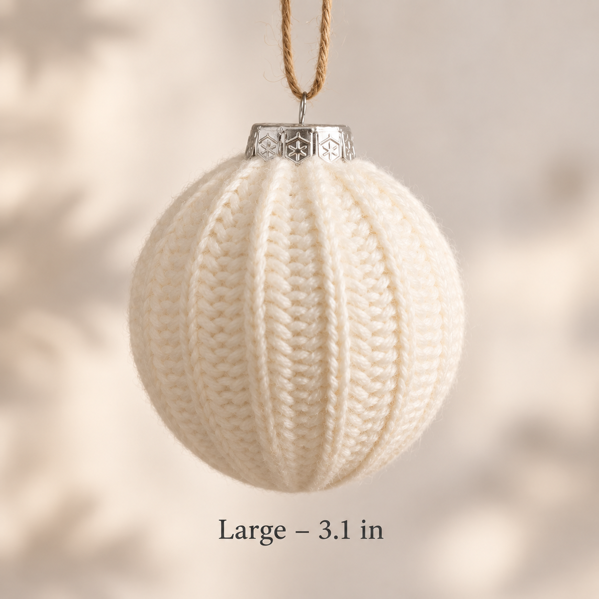 Large 3.1 inch cream knit Christmas ball ornament