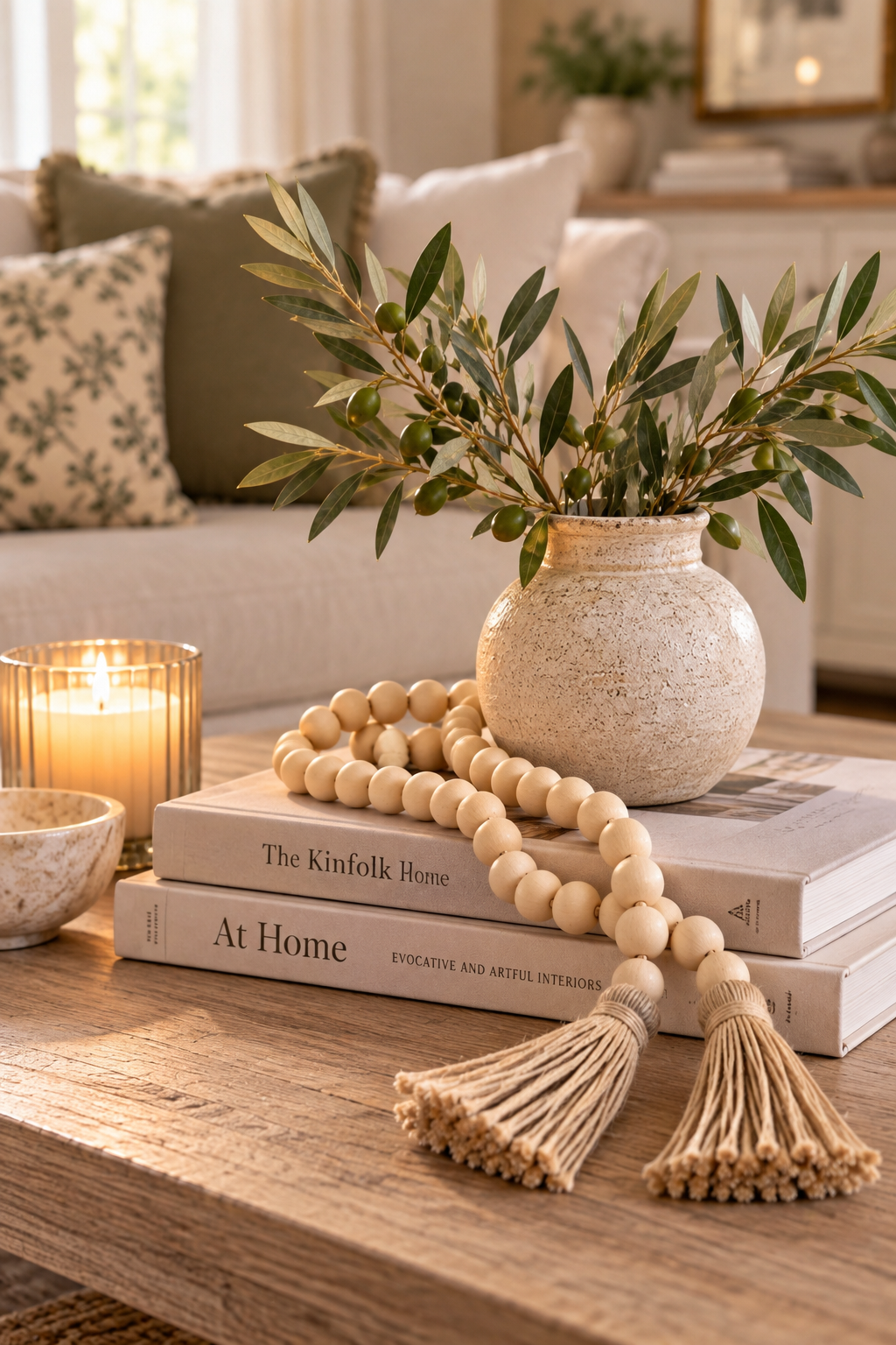 Boho-Chic Wood Bead Garland with Tassels