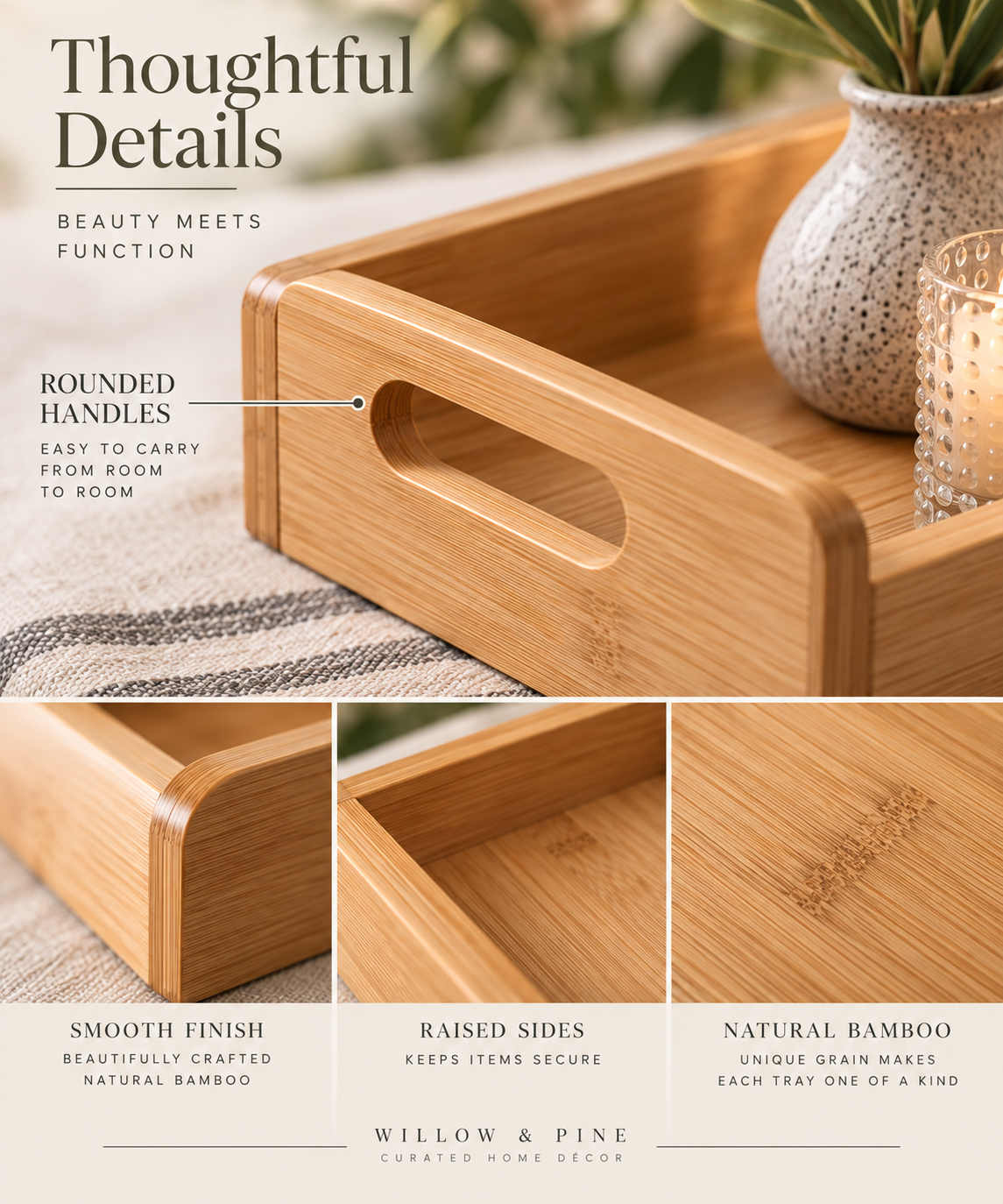 Bamboo Serving Tray with Rounded Handles