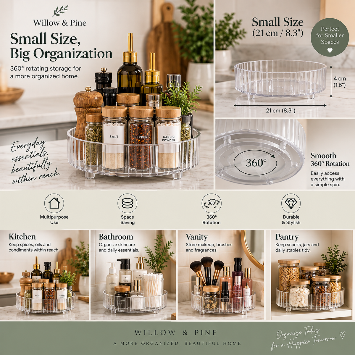 360° Rotating Countertop Organizer | Kitchen, Pantry & Vanity Storage