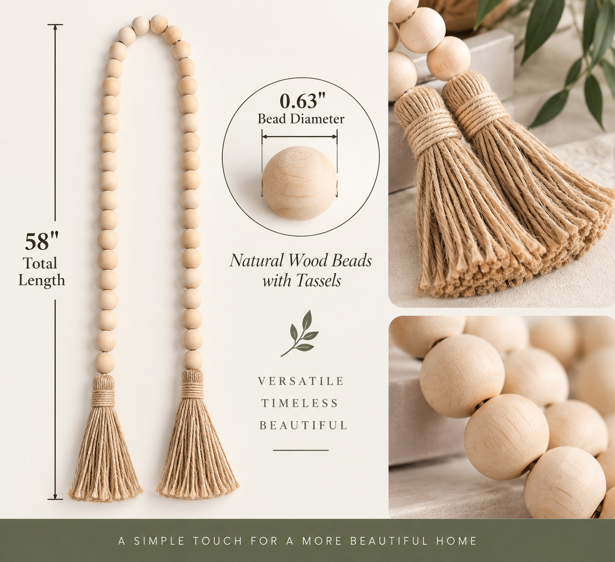 Boho-Chic Wood Bead Garland with Tassels