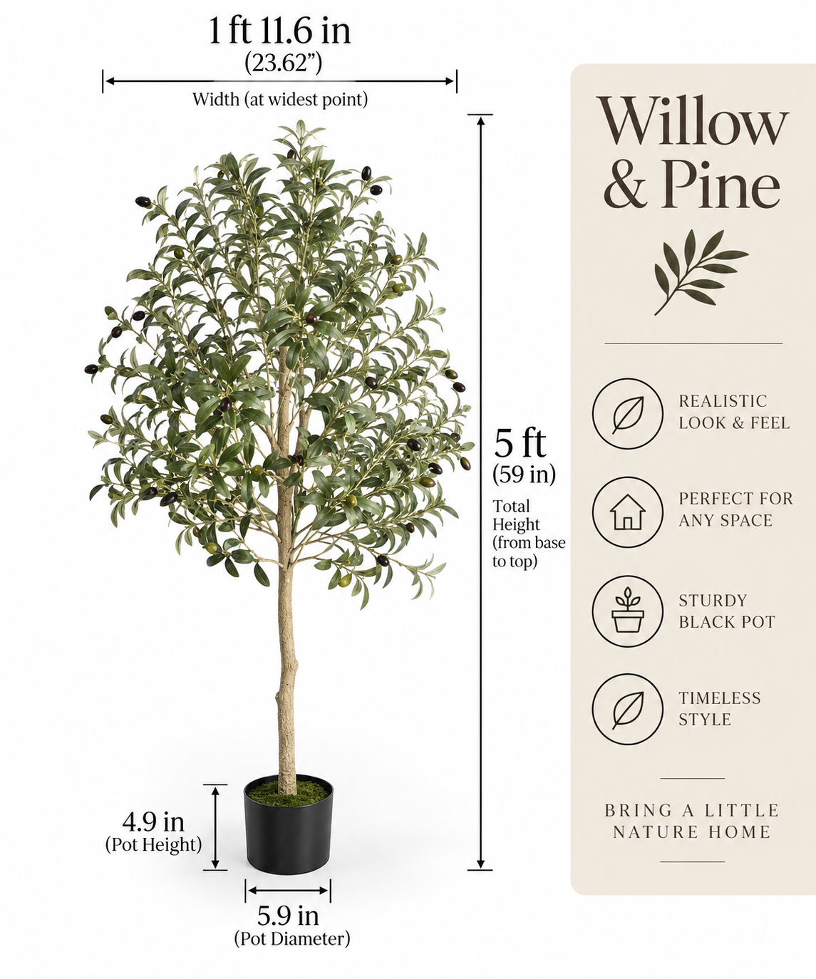 Artificial Olive Tree – 5FT & 6FT Faux Potted Tree for Living Room, Entryway & Home Decor