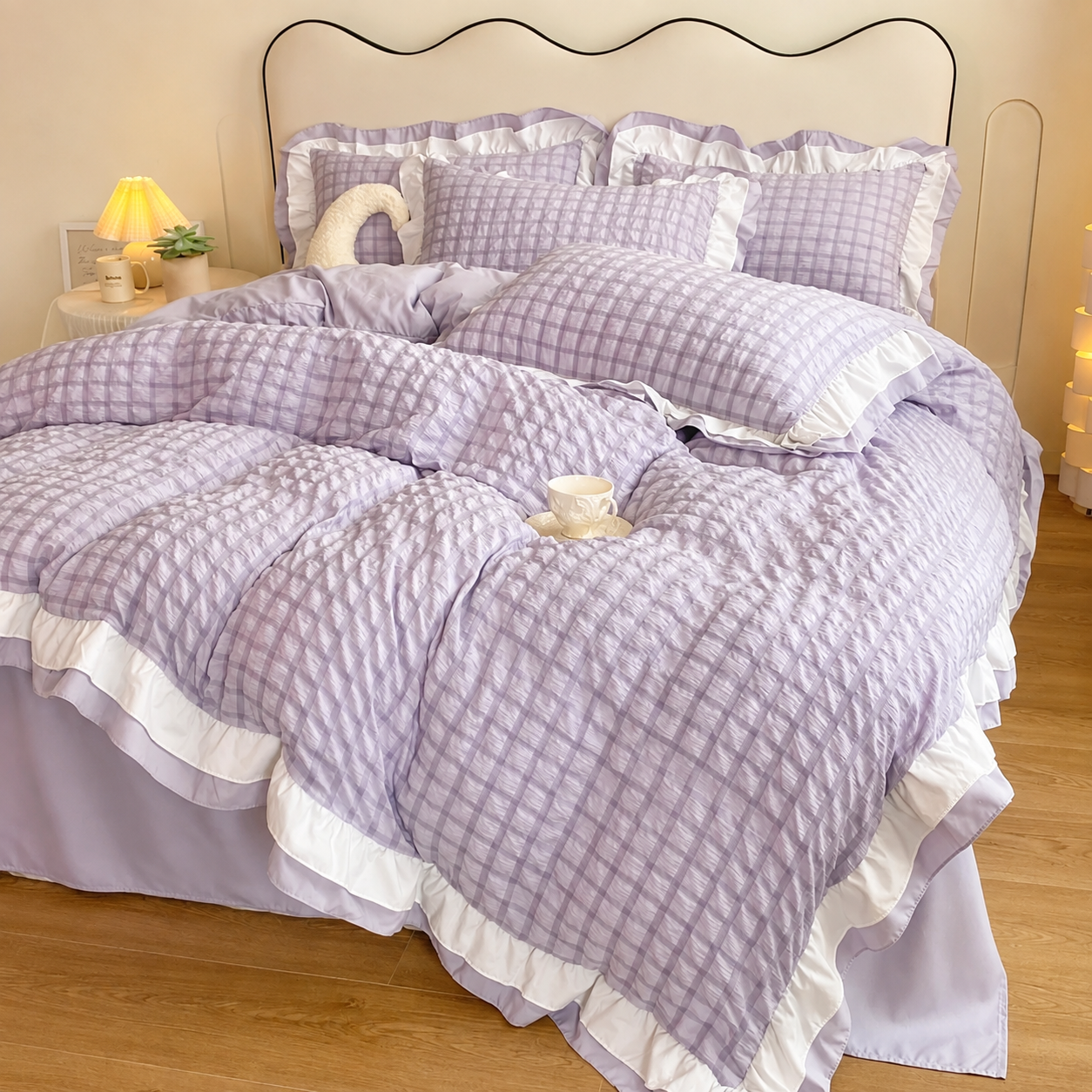 Ruffled Waffle-Textured Bedding Set