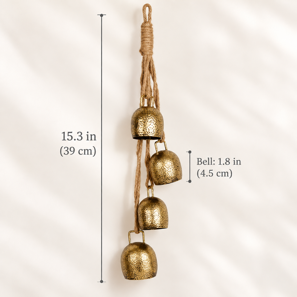 Size chart: bell hanger is 15.3 inches long with 1.8 inch bells
