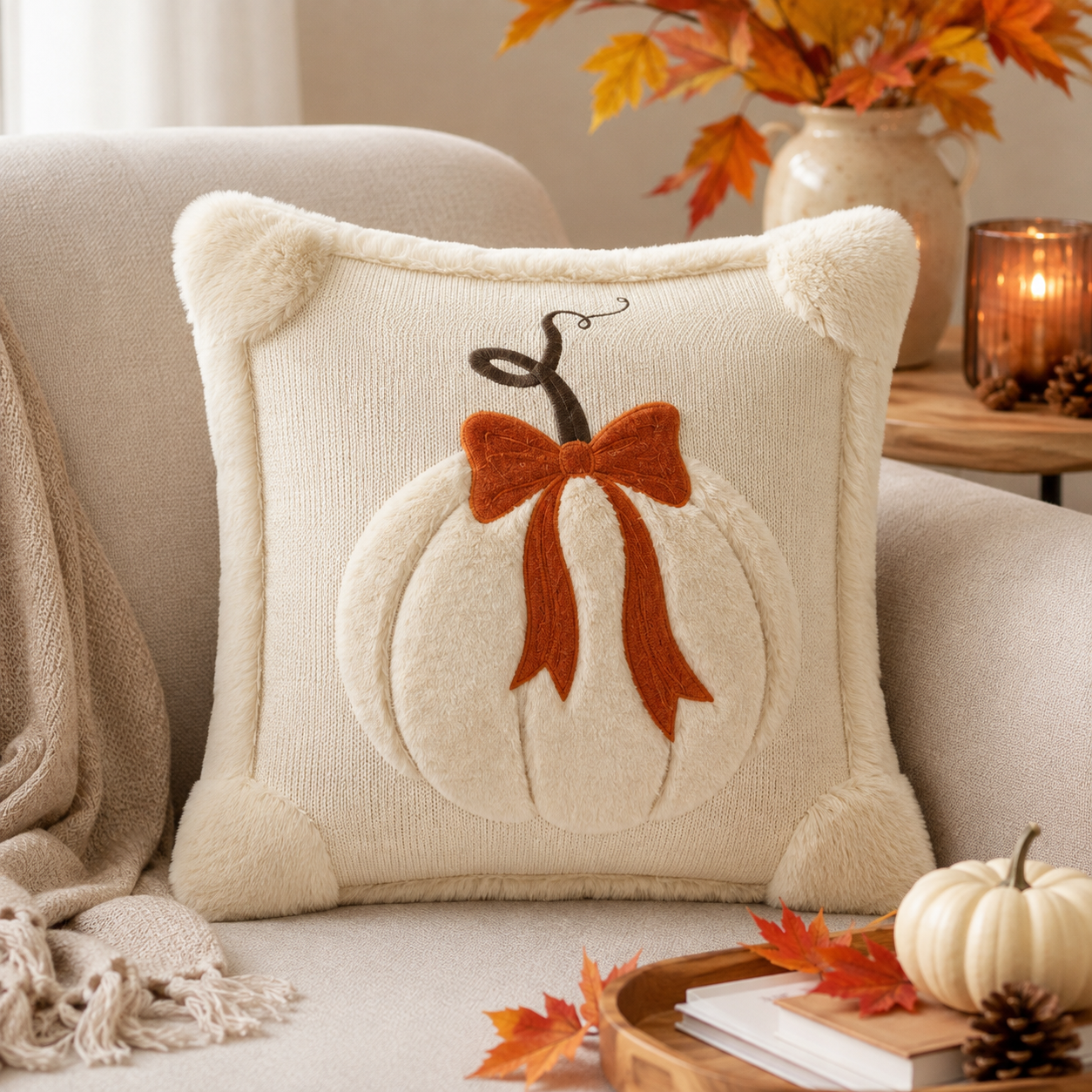 Bow Pumpkin Pillow Cover