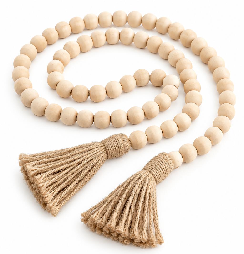 Boho-Chic Wood Bead Garland with Tassels