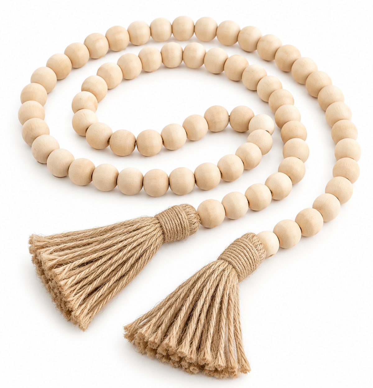 Boho-Chic Wood Bead Garland with Tassels