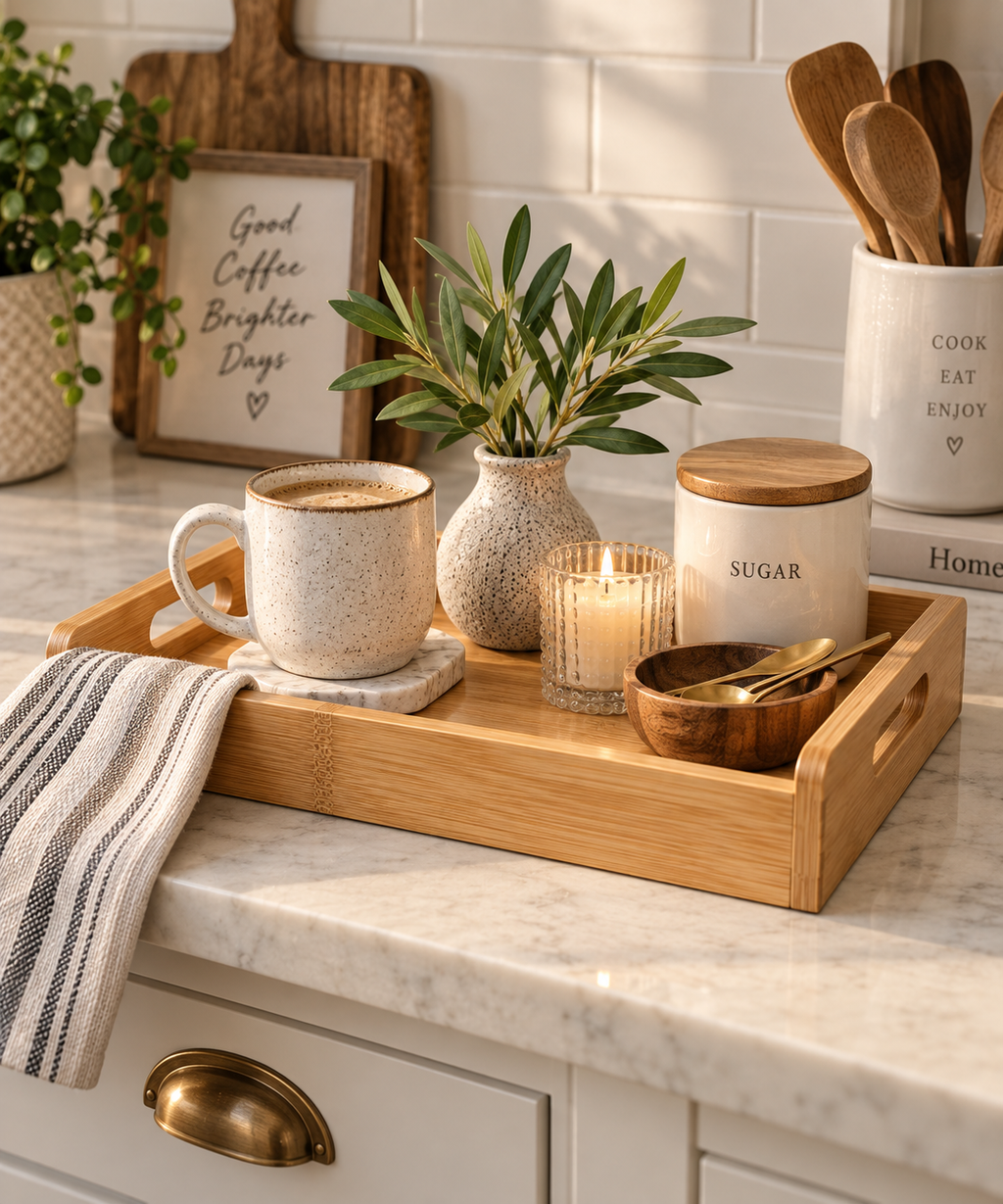 Bamboo Serving Tray with Rounded Handles